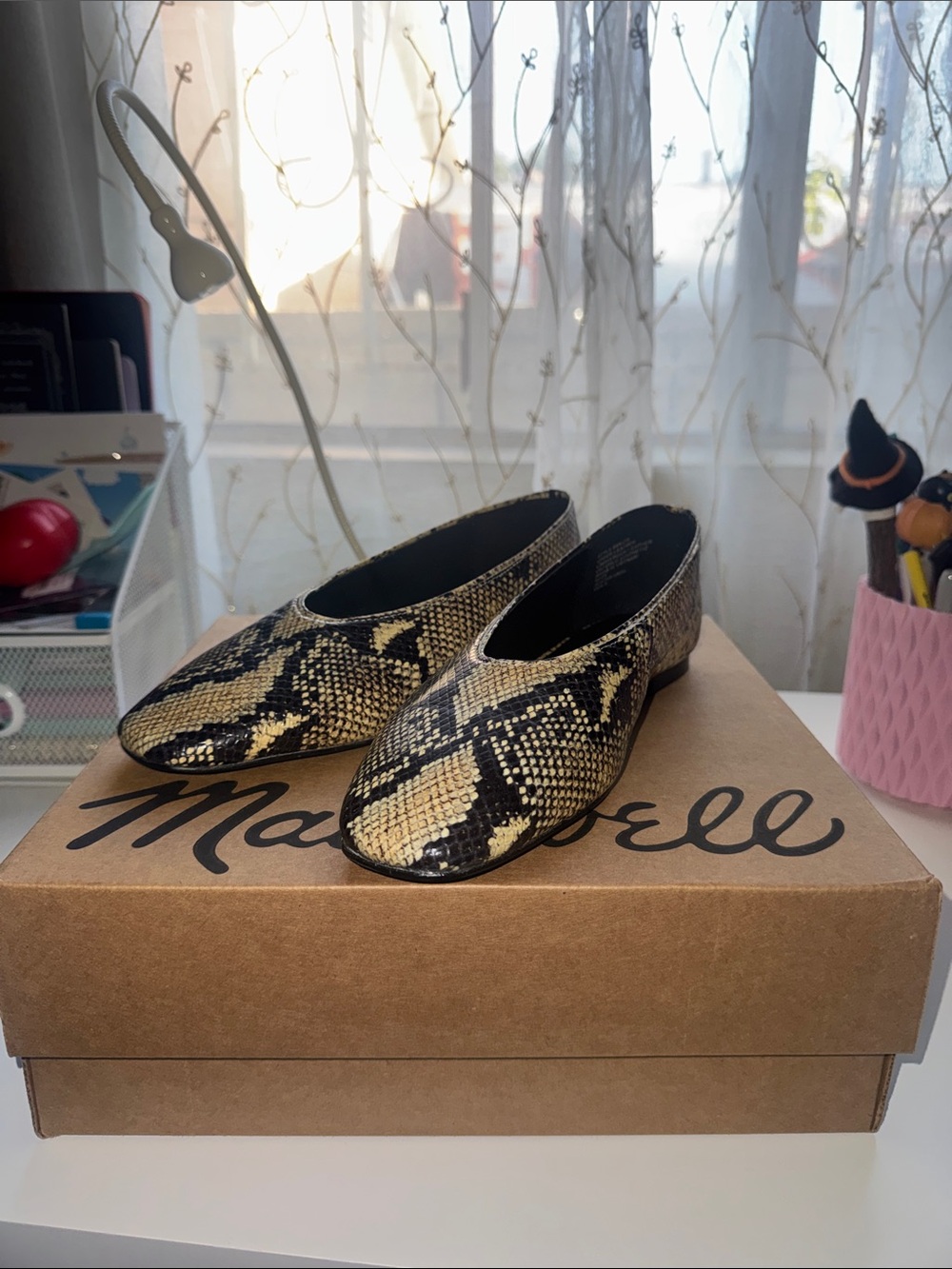 Madewell Snake Print Flats in Black and Cream